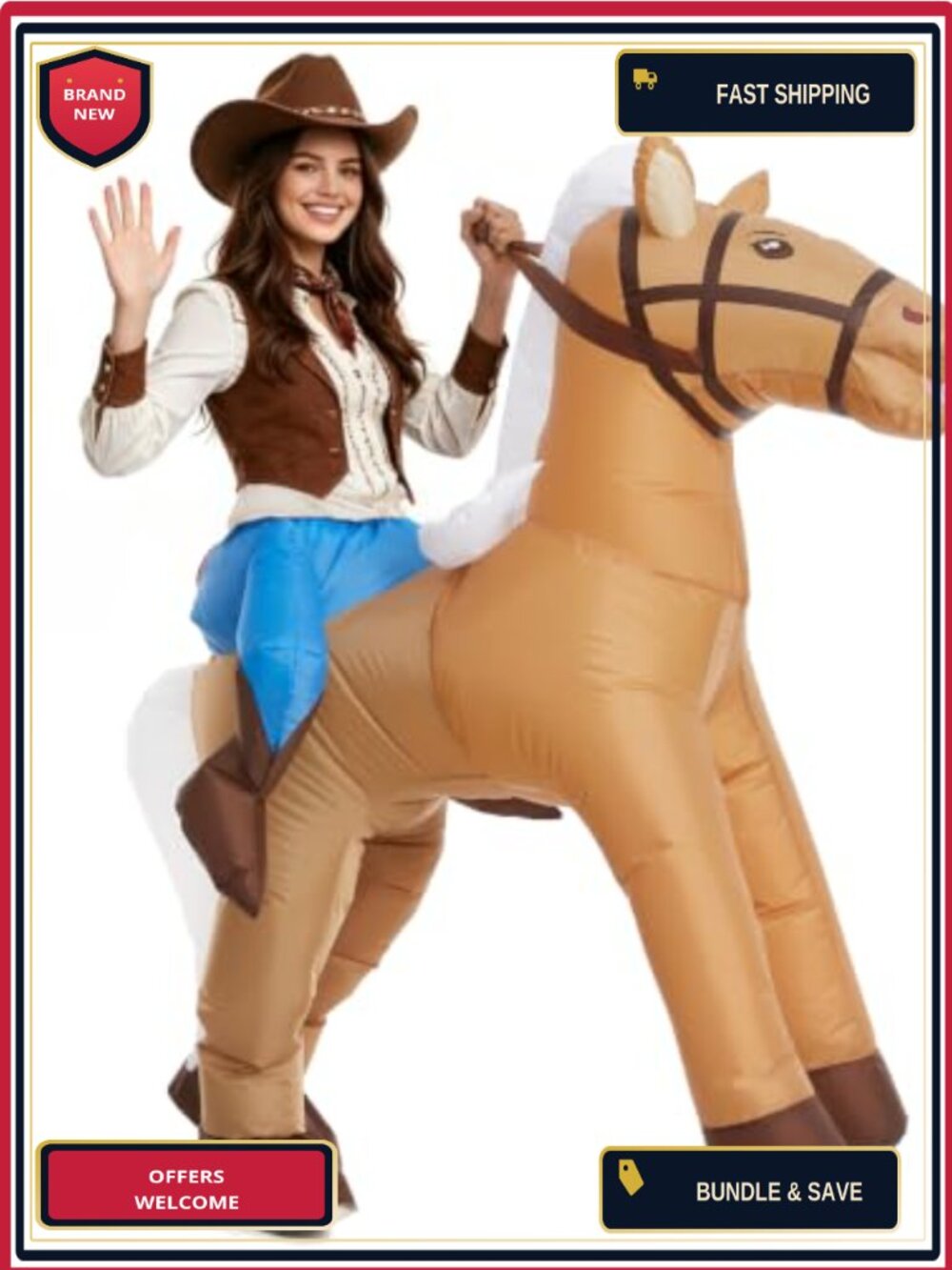 Inflatable Adult Horse Rider Costume Polyester Spandex One Size Fits Most